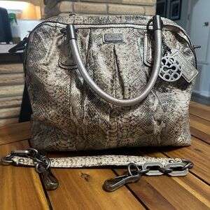 Coach Kristin Metallic Snake-Print Satchel - Taupe & Silver Accents